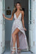 Sexy Deep V-neck Spaghetti Straps Appliques Prom Dresses Formal Evening Dresses With Slit DMN83