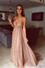 Sexy Sparkly Sequins Spaghetti Strap Prom Dresses V Neck Formal Evening Dress DMH50