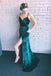 Sheath Emerald Green Spaghetti Straps Long Simple Prom Dresses with Slit DMI61