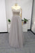 Silver Spaghetti Straps Beaded Bodice Tulle A Line Prom Dresses DMS82