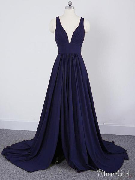Burgundy A Line Deep V Neck Cheap Bridesmaid Dresses For Wedding DMI92