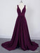 Burgundy A Line Deep V Neck Cheap Bridesmaid Dresses For Wedding DMI92