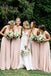Simple V Neck Light Pink Bridesmaid Dresses Long Chiffon Maxi Dress DMO19