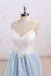 Baby Blue Tulle Long Simple Flower Senior Prom Dress With White Top,Long Tulle Evening Dress DM503
