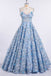 A-Line Lace Spaghetti Straps Long Light Blue Prom Dress DME42