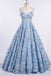 Princess Spaghetti Strap 3D Flower Applique Sky Blue Prom Dresses Ball Gowns DMH90