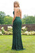 Spaghetti Strap Emerald Green Prom Dresses Slit Sheath Sequined Formal Evening Dress DMI63