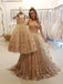 Spaghetti Strap A Line Floral Embroidery Prom Dresses Long Formal Party Dress DMH48
