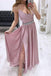 Spaghetti Strap Lace Prom Dresses V-neck Rhinestone Formal Dress With Slit DMO84
