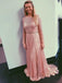 Sparkly Blush Pink Long Prom Dresses with Long Sleeves DMK54