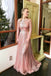 Sparkly Blush Pink Long Prom Dresses with Long Sleeves DMK54