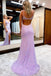 Mermaid Lilac Sequins V Neck Prom Dress With Slit Evening Party Dress DMP168