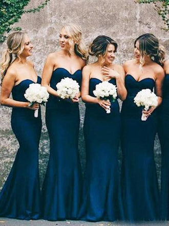 Sweetheart Mermaid Navy Blue Bridesmaid Dresses Wedding Party Dress DMO15