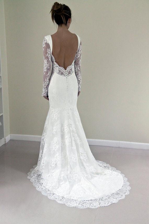 Custom Made Trumpet Mermaid Backless Long Sleeves Lace Wedding Dress DM197