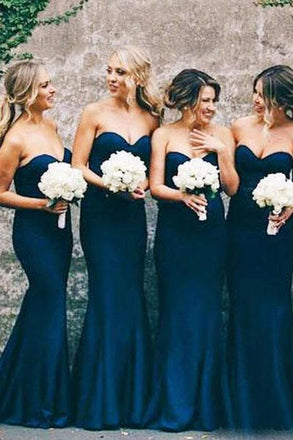 Sweetheart Mermaid Navy Blue Bridesmaid Dresses Wedding Party Dress DMO15