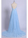 Sexy Split Sky Blue Beach Simple Wedding Dresses Chiffon Long Prom Dress DMI21