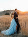 Sexy Split Sky Blue Beach Simple Wedding Dresses Chiffon Long Prom Dress DMI21