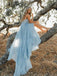 Sexy Split Sky Blue Beach Simple Wedding Dresses Chiffon Long Prom Dress DMI21