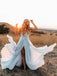 Sexy Split Sky Blue Beach Simple Wedding Dresses Chiffon Long Prom Dress DMI21