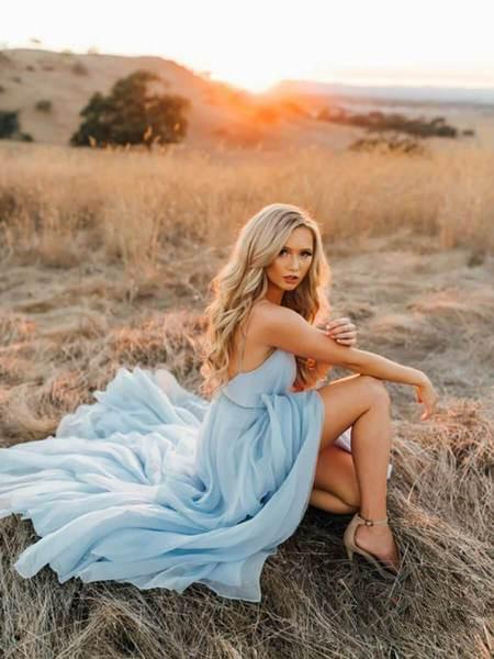 Sexy Split Sky Blue Beach Simple Wedding Dresses Chiffon Long Prom Dress DMI21