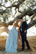 Sexy Split Sky Blue Beach Simple Wedding Dresses Chiffon Long Prom Dress DMI21