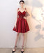 Burgundy V Neck A Line Satin Straps Short Homecoming Dresses DMC30