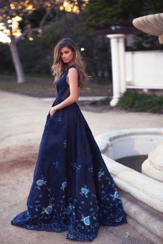 damas dresses navy blue Dama Dresses