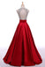 Red Long Beading A-line Prom Dresses, Cheap Satin Formal Evening Dresses For Teens DM153