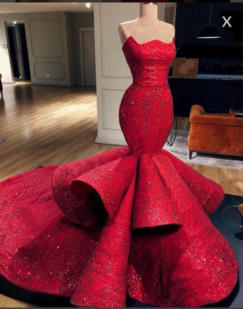 Charming Mermaid Red Long Beading Prom Dress, Evening Dresses DME61