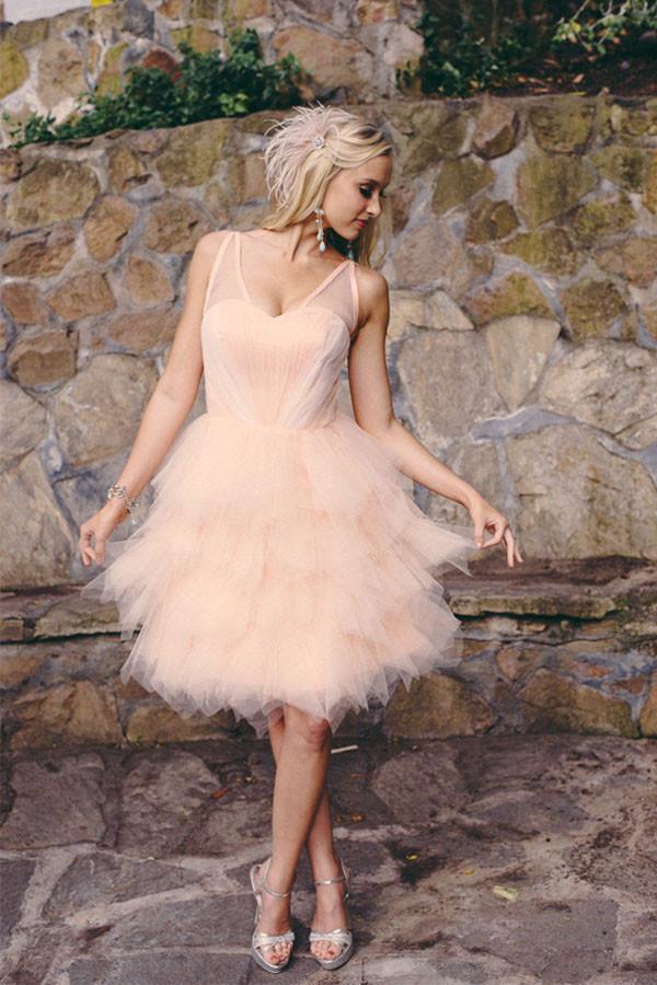 short wedding dresses with ruffles Affordable Ivory Beach Summer Wedding Dresses 2020 Ball Gown Off-The-Shoulder Puffy Short Sleeve Backless Asymmetrical Cascading Ruffles