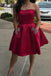 A-line Satin Beaded Strapless Short Cheap Homecoming Dresses DMB63