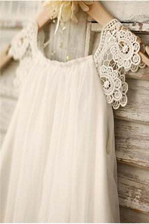 Ivory A-line Scoop Sleeveless Chiffon Floor-Length Flower Girl Dresses DM716