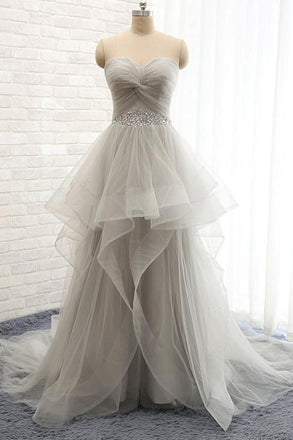Sweetheart Strapless Long Tulle A Line Wedding Dresses with Beading DM562