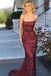Sexy Prom Dresses,Mermaid Prom Gown,Spaghetti Straps Prom Dress,Burgundy Prom Dress,Sequined Prom Dress