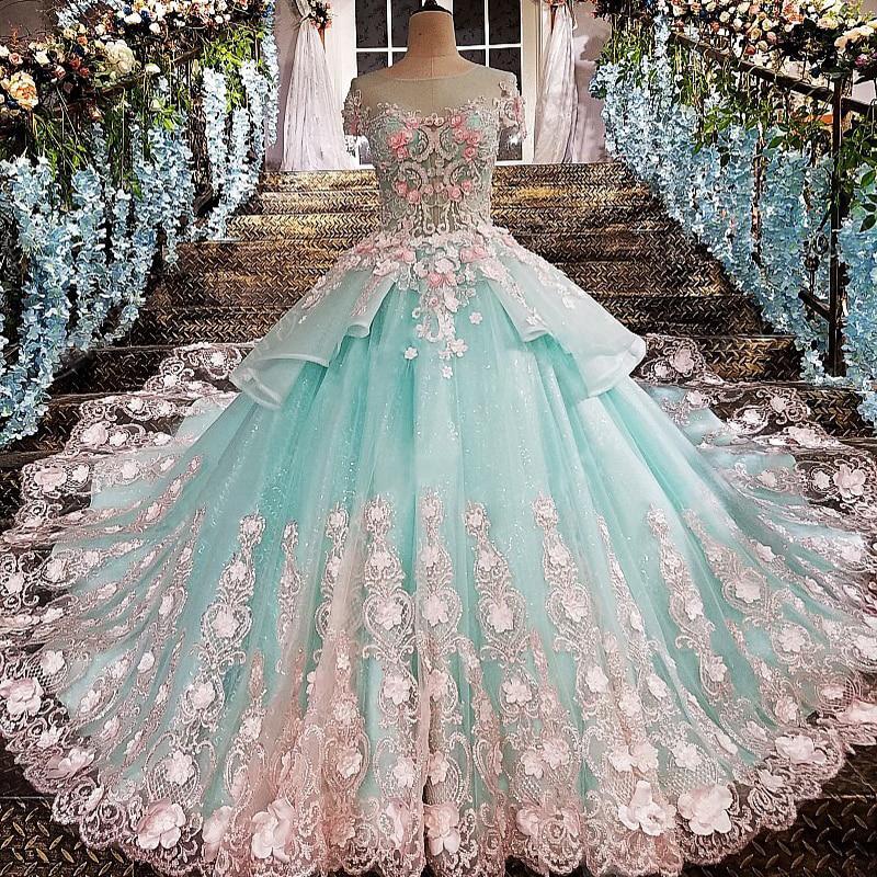 Princess Ball Gown Flower Appliques Prom Dress,Quinceanera Dresses DME65