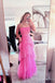 Hot Pink Spaghetti Straps Floor Length Prom Dresses With Ruffles, A Line Tulle Formal Gown DMP113