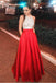 Pretty Open Back Long Beading Satin Red Halter Prom Dresses DMH20