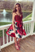 Burgundy Floral Short Straps A Line Beaded Cheap Homecoming Dresses DMB71