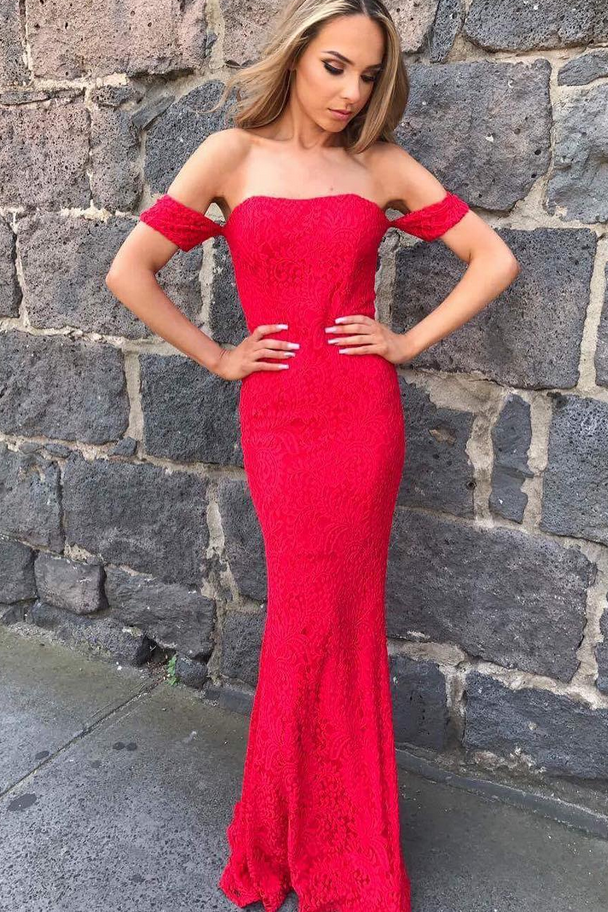 Red Prom Dress,Mermaid Prom Dresses,Sexy Prom Dress,Long Prom Dress,Lace Prom Dress,Red Evening Dress,Off the Shoulder Evening Dress