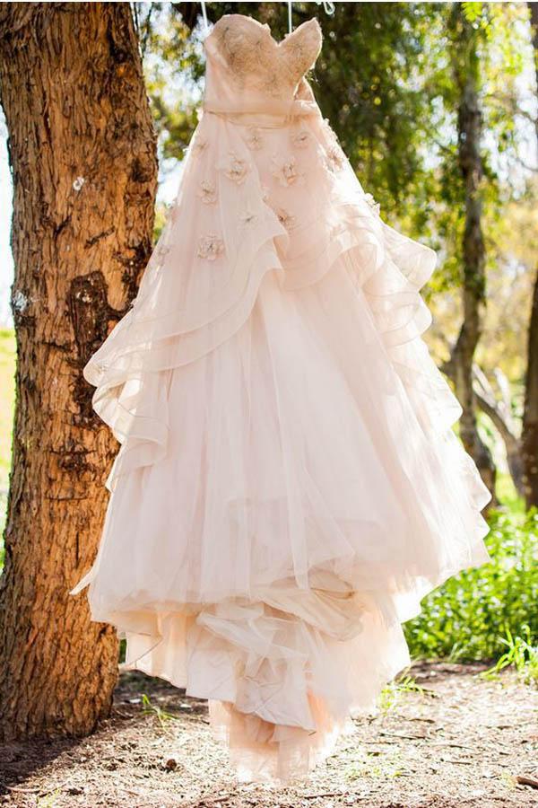 pearl pink wedding dress Luxury / Gorgeous Pearl Pink Wedding Dresses 2018 Ball Gown Lace Flower Appliques Beading Rhinestone Scoop Neck Long Sleeve Cathedral Train Wedding