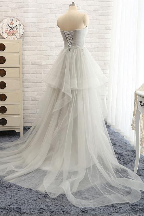 Sweetheart Strapless Long Tulle A Line Wedding Dresses with Beading DM562