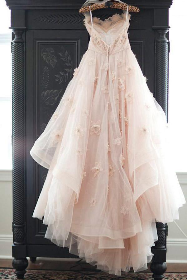 Vintage Sweetheart A Line Flower Tulle Pearl Pink Wedding Dress Demodresses Vintage Sweetheart A Line Flower Tulle Pearl Pink Wedding Dress Demodresses