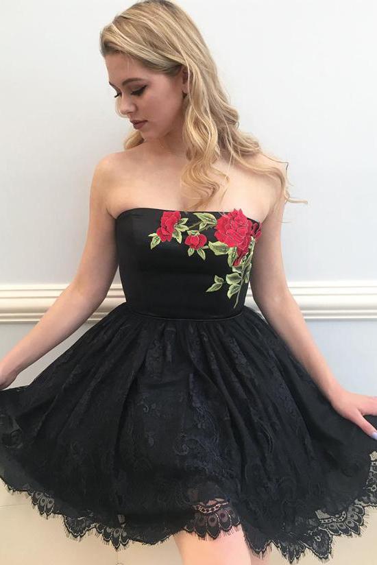 Stunning Homecoming Dresses,Black Homecoming Dress,Chic Prom Dresses,Black Prom Dress,Lace Prom Dress,Short Homecoming Dresses,Sweet 16 Dresses