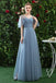 A Line V Neck CHiffon Blue Cheap Prom Dress, Long Bridesmaid Dresses DMQ81