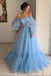 Sky Blue Tulle Off the Shoulder Long Prom Dress, Elegant Evening Dresses DMJ43