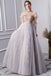 Gray A Line High Neck Short Sleeves Prom Dresses With Beads DML26