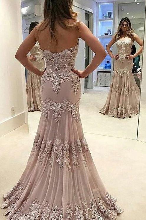 Vintage Strapless Sweetheart Lace Mermaid Long Prom Dresses DM584