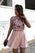 A-Line Jewel Short Pink Chiffon Homecoming Party Dress with Sequins Beading DMD13