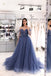 Blue Tulle Long A Line Prom Gowns Sweetheart Formal Evening Dress DMP150