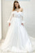 Off the Shoulder Long Sleeves White A Line Tulle Floral Wedding Dresses DM1922